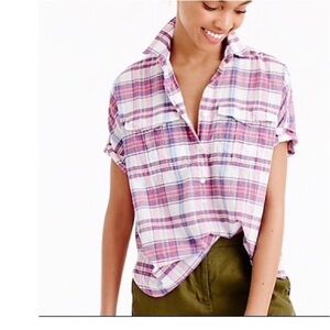 J. Crew Plaid‎ Camp Shirt Popover Top Short Sleeve